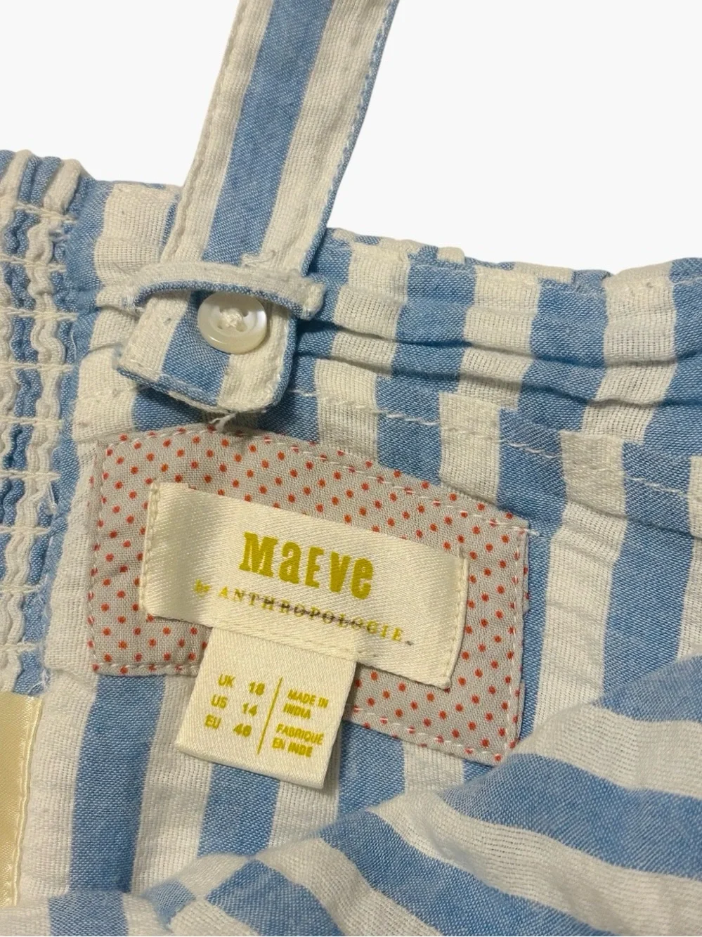 Anthropologie Maeve Blue & White Striped Strawberry Crop Top